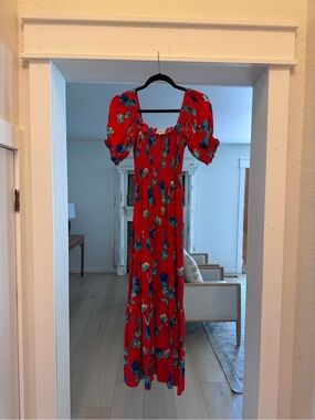 Kindred Red Floral Puff-Sleeve Maxi Dress